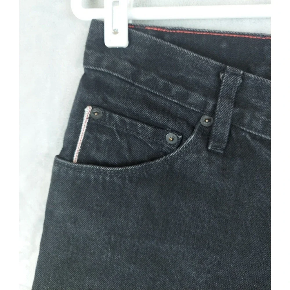 Raleigh Denim Martin Fit Selvedge Black Raw Hem‎ 31x26 Jeans Cropped Button Fly